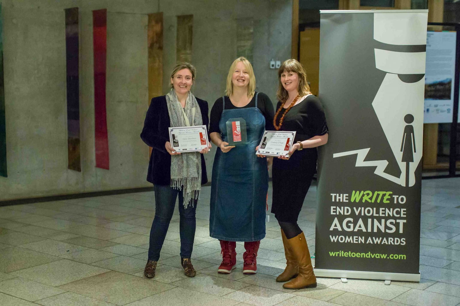 Best Article Winner, Nancy Lombard with Joint Runners-Up Gina Davidson and Cordelia O’Neill